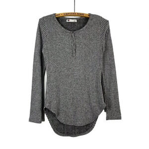 TEMT Womens Small Ribbed Grey Henley Long Sleeve Knit Button  Top